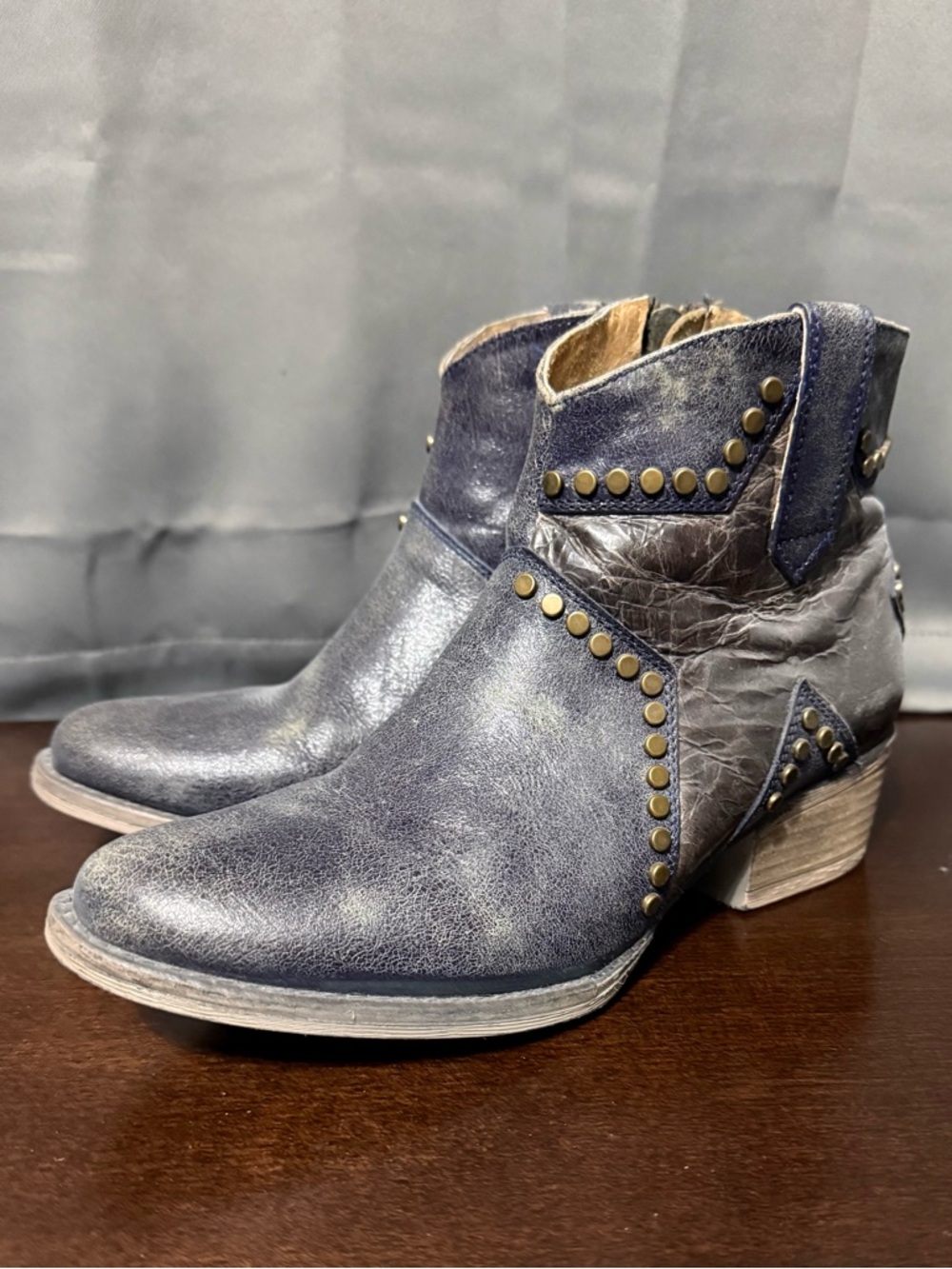 Circle G Distressed Navy Blue Studded Ankle Booties